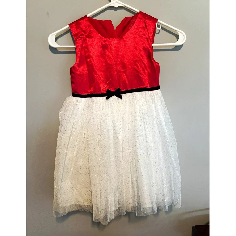 Nanette Kids Girls 5 Red/White Tulle Fit & Flare Sleeveless V-Neck Bow Dress